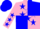 Silk - Pink and blue quarters, blue stars on pink sleeves, blue stars on blue cap