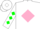 Silk - White, pink diamond on back with clover leaf green diamonds on sleeves
