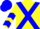 Silk - Yellow, blue cross sashes, blue chevrons on sleeves, yellow and blue cap