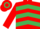 Silk - Red, emerald green chevrons, red sleeves, hooped cap
