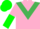 Silk - Pink, emerald green triangular panel, pink and green halved sleeves, pink and green cap