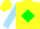 Silk - Yellow, green diamond, yellow hebrew letter, sky blue sleeves, yellow cap