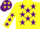 Silk - Flourescent yellow, purple ''gop'' in purple circled stars, purple stars on sleeves
