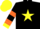 Silk - Black, yellow star, two orange hoops on sleeves, yellow collar, cuffs and cap