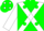 Silk - Green, white cross sashes, green dots on white slvs