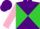 Silk - Purple and lime green diagonal quarters, purple bars on pink sleeves
