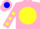 Silk - Pink, blue emblem on yellow ball, yellow dots on slvs