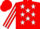 Silk - Red, white, 'cuadra lagunera', race horse emblem, white stars stripe on slvs, red cap