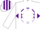 Silk - White, purple diamond hoop, purple 'g' on purple circle, diamond stripes on sleeves