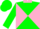 Silk - Hunter green and pink diagonal quarters, pink collar, pink band on green slvs