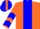 Silk - Orange, blue trianglar panel, blue inverted chevrons on sleeves