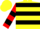 Silk - Yellow, red and black hoops, red and black bars on sleeves, yellow cap