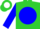 Silk - Lime green, white 'busted biscuit' on blue ball, white circled 'bb' on blue sleeves