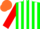 Silk - green, white stripes, red sleeves,  orange cap