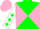 Silk - Hunter green and pink diagonal quarters, white sleeves, green stars, pink cap