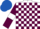 Silk - White and maroon check, maroon sleeves, white armlets, royal blue cap
