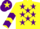 Silk - Yellow, Purple stars, chevrons on sleeves, Purple cap, Yellow star
