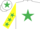 Silk - White, emerald green star, yellow sleeves, emerald green stars, white cap, emerald green star