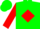Silk - Green, green 'x' on white framed red diamond, red sleeves