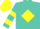 Silk - Turquoise, yellow diamond belt, yellow bars on sleeves, turquoise and yellow cap