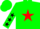 Silk - Green, black 'k' on red star, red and black stars on sleeves