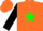 Silk - Orange, green star, black sleeves, orange cap