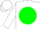 Silk - White, black 'rc' in green ball, white sleeves, white cap