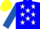 Silk - Blue, white 'b' & stars on red & gray shield, royal blue sleeves, yellow cap
