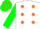 Silk - White, orange spots, green sleeves, green cap, orange spots