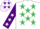 Silk - WHITE, emerald green stars,purple sleeves,white stars,white cap,purple stars