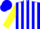 Silk - Blue, white 'op', white stripes on yellow sleeves, blue cap