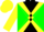 Silk - Black and green diagonal quarters, yellow cross sashes, yellow sleeves, yellow cap
