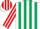 Silk - White and dark green stripes, red and white striped sleeves, white and red striped cap