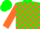 Silk - Green, orange circled 's', orange blocks on sleeves, green cap