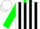 Silk - White,black stripes, green collar and sleeves,  white cap