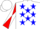Silk - White, red and blue stars, red and white diagonally quartered sleeves, white cap