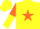 Silk - Yellow, orange star, orange and yellow halved sleeves, yellow cap