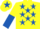 Silk - Yellow, royal blue stars, halved sleeves and star on cap