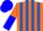 Silk - Orange, royal blue stripes on white sleeves, orange and blue halved cap