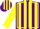 Silk - Purple & yellow stripes, yellow seams on sleeves, striped cap