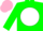 Silk - Green,pink 'tt' in white ball,pink 'rim' on sleeve green and pink cap
