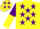 Silk - Yellow body, purple stars, purple arms, yellow halved, yellow cap, purple stars