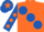 Silk - Orange, large Royal Blue spots, Royal Blue sleeves, Orange spots, Royal Blue cap, Orange star