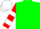 Silk - Green, red 'r', red and white bars on sleeves, white cap