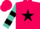 Silk - Hot pink, black 'kl', turquoise and black star, turquoise and black bars on sleeves, hot pink cap