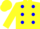 Silk - Yellow, blue circled 'w' and dots, yellow cap