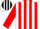 Silk - White, black and red 'ld', black and red stripes on sleeves
