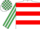Silk - White, red hoops, emerald green and white striped sleeves, white and emerald green check cap