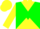 Silk - Yellow, green triangular panel, yellow and green diagonal quartered slevees, yellow cap s leeves, yellow cap