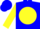 Silk - Blue, blue horse emblem on yellow ball, blue band on yellow sleeves, blue cap